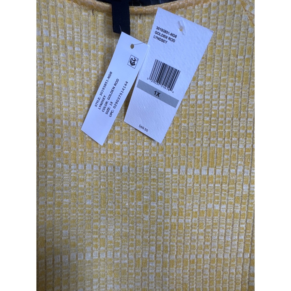 Jessica Simpson Lyndsey Golden Rod Tie-Front Top Square Neck Ribbed Blouse 1X - Picture 3 of 5